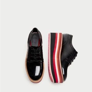 Black red burgundy pink stripe lace up wingtip Oxford brogue heel platform sz 6